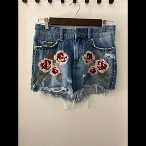 Free People Festival Wild Rose Denim Mini Skirt